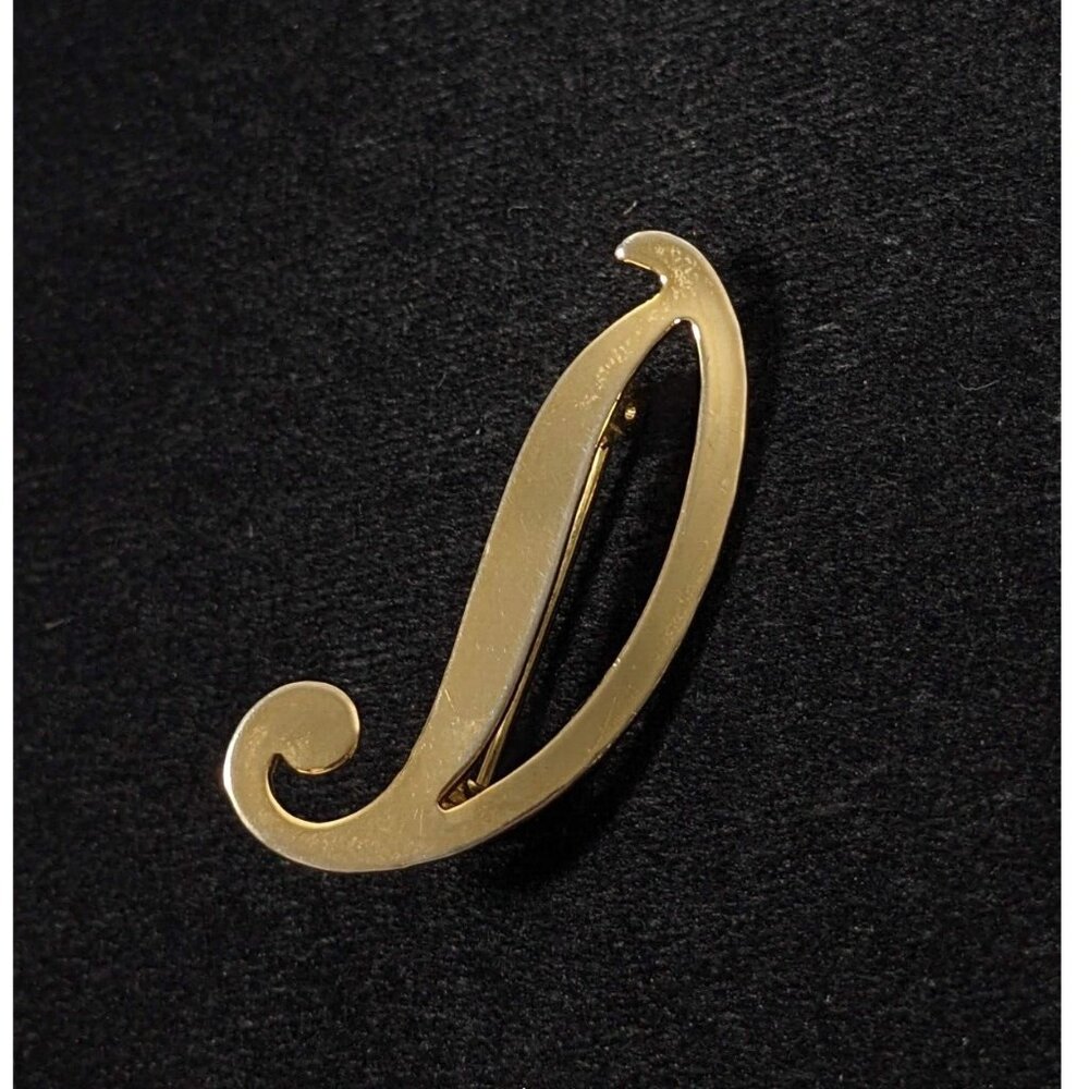 Vintage Gold Tone Initial Letter D Pin Brooch